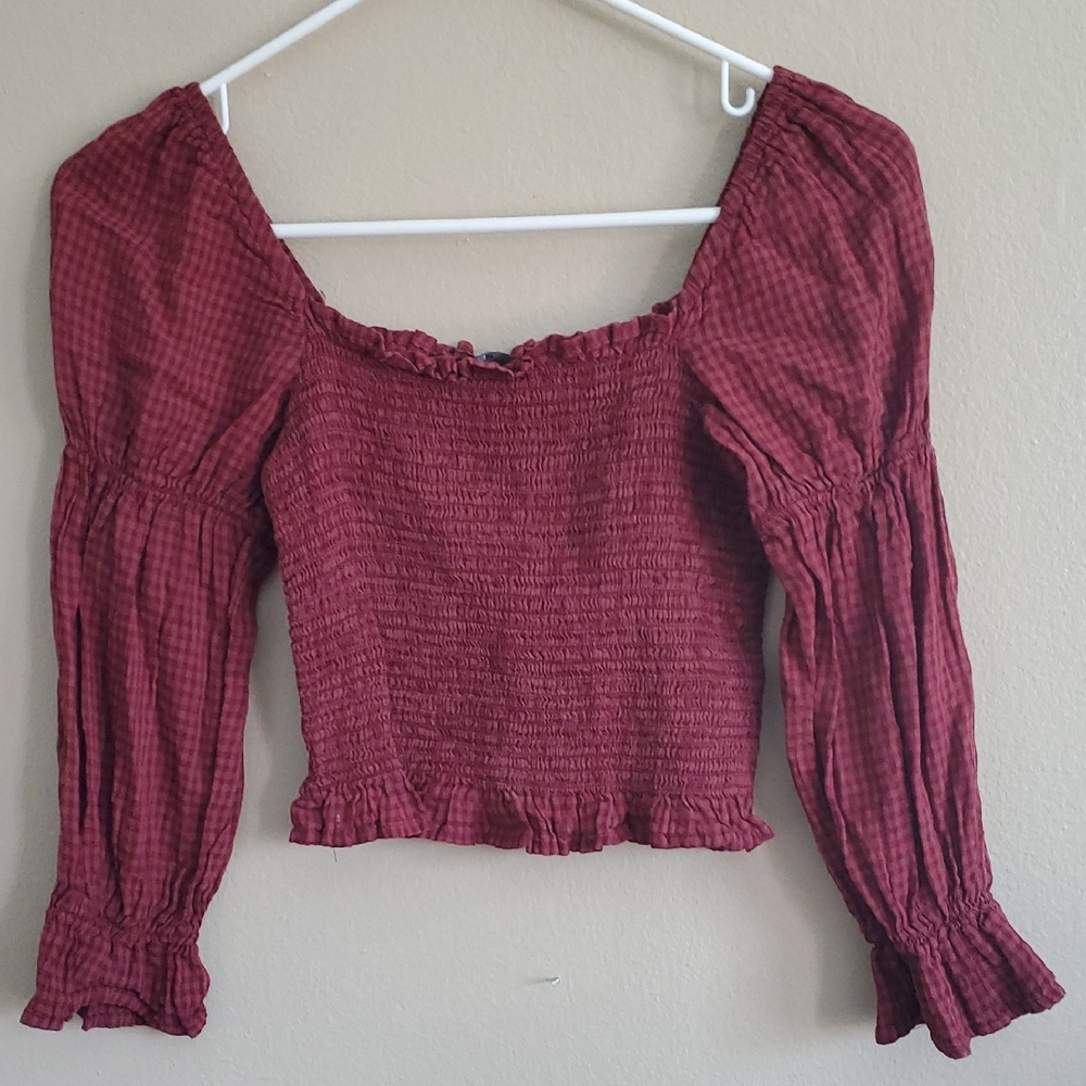 Cotton On Burgundy Smocked Blouse